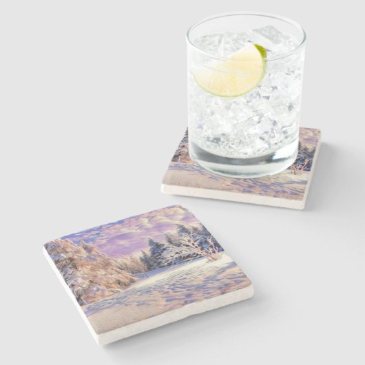 雪モダンの木の色 ストーンコースター (横)