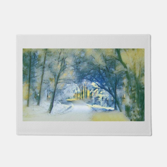 雪モダンの木の色 ドアマット (正面)