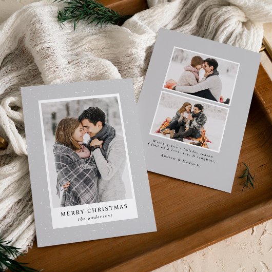 雪モダンの花の灰色の写真 シーズンカード