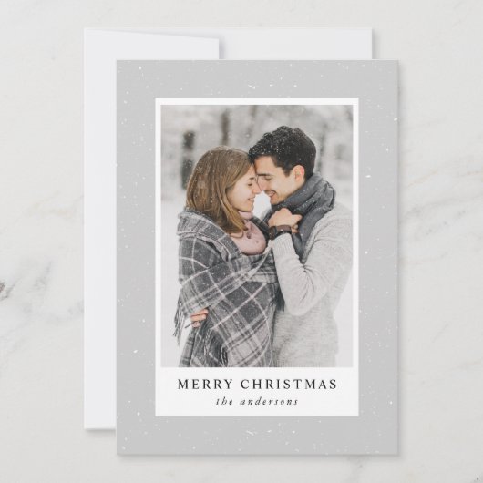 雪モダンの花の灰色の写真 シーズンカード (正面)