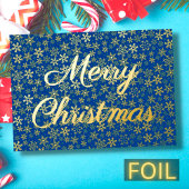 雪モダンエレガント片メリークリスマス海軍ブルー 箔シーズンカード
