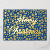 雪モダンエレガント片メリークリスマス海軍ブルー 箔シーズンカード (正面)