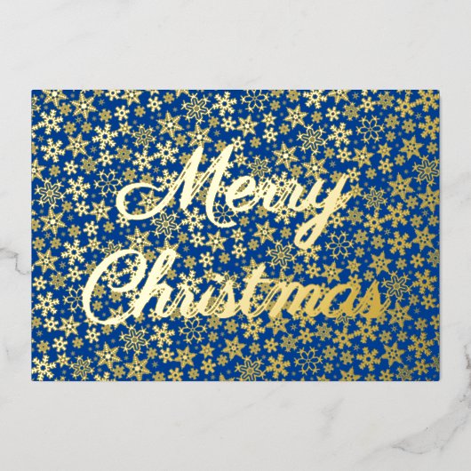 雪モダンエレガント片メリークリスマス海軍ブルー 箔シーズンカード (正面)