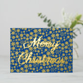 雪モダンエレガント片メリークリスマス海軍ブルー 箔シーズンカード (立ち正面)