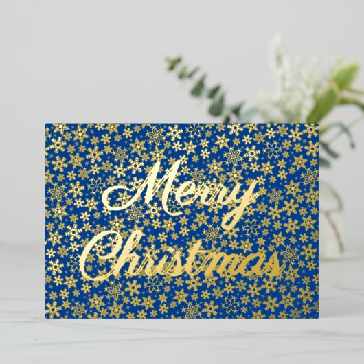 雪モダンエレガント片メリークリスマス海軍ブルー 箔シーズンカード (立ち正面)