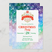 雪モダンカラフル片の冬のクリスマスパーティー 招待状 (正面/裏面)