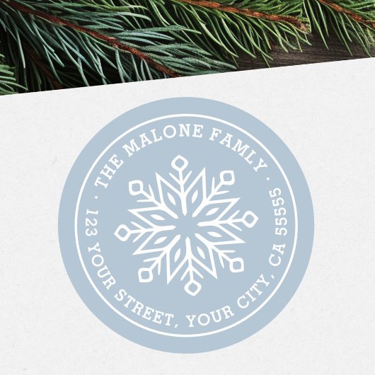 雪モダンミニマル片ほこりっぽい青差出人住所 ラウンドシール