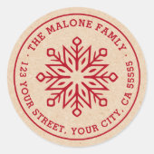 雪モダンミニマル片レッドクラフト差出人住所 ラウンドシール (正面)