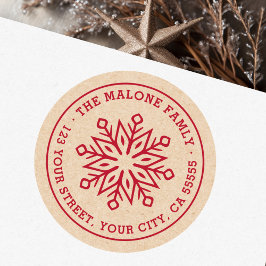 雪モダンミニマル片レッドクラフト差出人住所 ラウンドシール