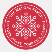 雪モダンミニマル片レッド差出人住所 ラウンドシール (正面)