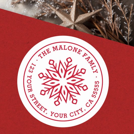 雪モダンミニマル片レッド差出人住所 ラウンドシール