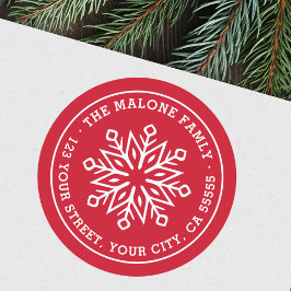 雪モダンミニマル片レッド差出人住所 ラウンドシール