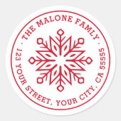 雪モダンミニマル片レッド差出人住所 ラウンドシール (正面)