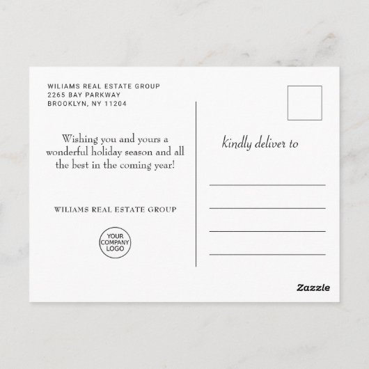 雪モダン片のクリスマス企業の挨拶 ポストカード (裏面)