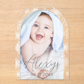 雪モダン片の冬の写真誕生のお知らせ アクリル招待状 (正面)