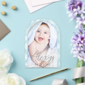 雪モダン片の冬の写真誕生のお知らせ アクリル招待状 (インサイチュ (ウェディング))