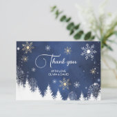雪モダン片の冬の海軍と金ゴールド サンキューカード (スタンド正面)