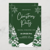 雪モダン片の松の緑の冬クリスマス 招待状 (正面/裏面)