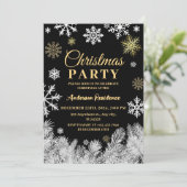 雪モダン片の松の黒い冬のクリスマスパーティー 招待状 (スタンド正面)