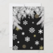 雪モダン片の松の黒い冬のクリスマスパーティー 招待状 (裏面)
