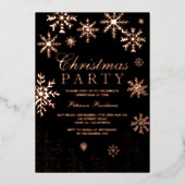 雪モダン片の松の黒い冬のクリスマスパーティー 箔招待状 (正面)