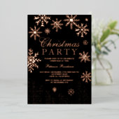雪モダン片の松の黒い冬のクリスマスパーティー 箔招待状 (立ち正面)