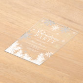 雪モダン片の松クリアウター冬のクリスマスパーティー アクリル招待状 (レイダウン)