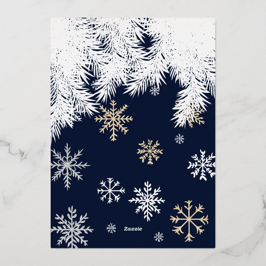 雪モダン片の松海軍の冬のクリスマスパーティー 箔招待状 (裏面)