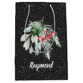 雪モダン片の水の色離れのメリークリスマス ミディアムペーパーバッグ (正面)