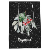 雪モダン片の水の色離れのメリークリスマス ミディアムペーパーバッグ (裏面)