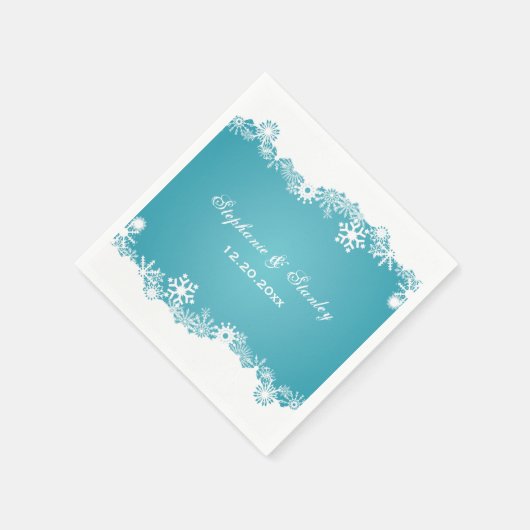 雪モダン片アクアホワイト冬の結婚式 スタンダードカクテルナプキン (角)