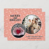 雪モダン片エレガントピンクファミリー シーズンポストカード (正面/裏面)