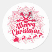 雪モダン片クリスマスの曼荼羅 ラウンドシール (正面)