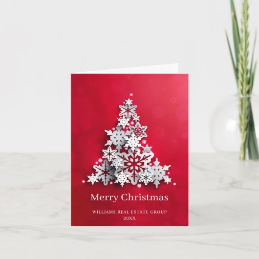 雪モダン片クリスマスツリーのグリーティ企業のング カード (正面)
