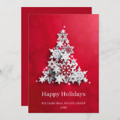 雪モダン片クリスマスツリーのグリーティ企業のング 招待状 (正面/裏面)