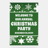 雪モダン片グリーンクリスマスパーティーへようこそ アクリルサイン (正面)