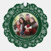 雪モダン片グリーンハッピーホリデーズフォト オーナメントカード (正面)