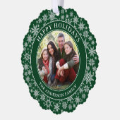 雪モダン片グリーンハッピーホリデーズフォト オーナメントカード (左)