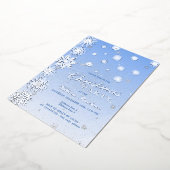 雪モダン片スノーブルーウィンタークリスマスパーティー 箔招待状 (回転した状態)