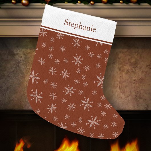 雪モダン片パターモノグラムのン赤 ラージクリスマスストッキング