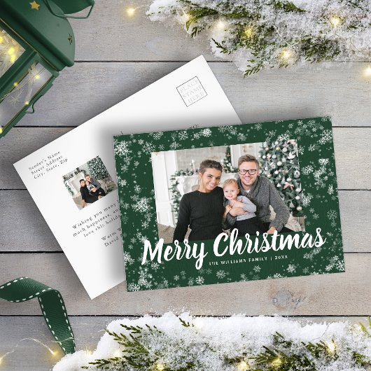 雪モダン片フォトクリスマスポストカード ポストカード