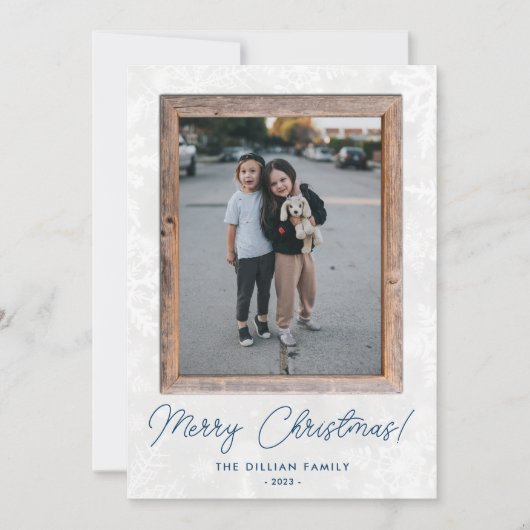 雪モダン片素朴ウッドフレームホリデーフォト シーズンカード (正面)