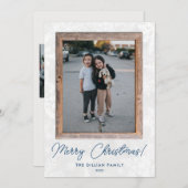 雪モダン片素朴ウッドフレームホリデーフォト シーズンカード (正面/裏面)