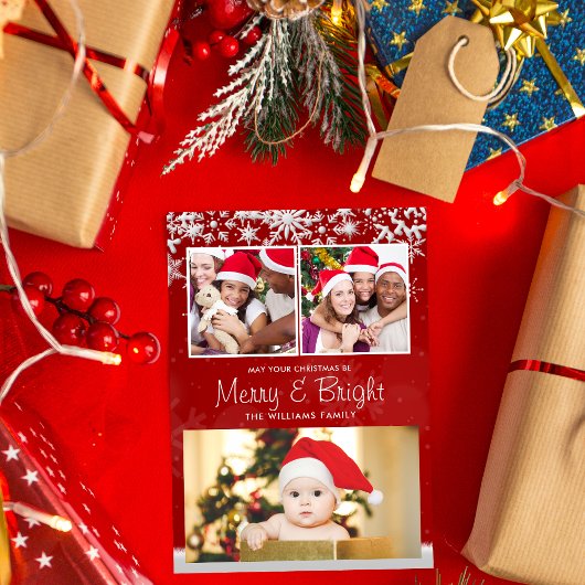 雪モダン赤と白片カスタム写真3枚 シーズンカード