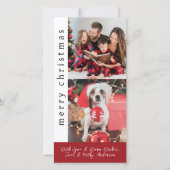 雪モダン赤と白片フォトクリスマス シーズンカード (正面)