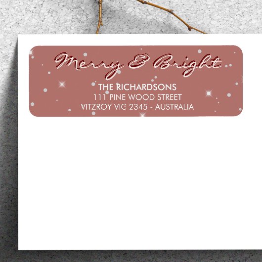雪モダン雪と明メリーるいピンクのクリスマス ラベル