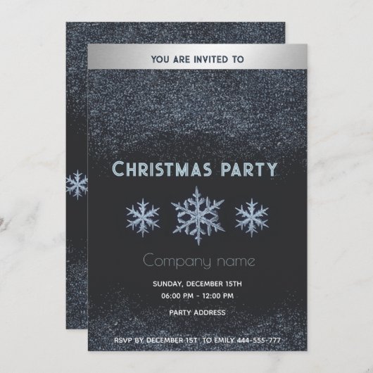 雪モダン雪の企業のパーティー 招待状 (正面/裏面)