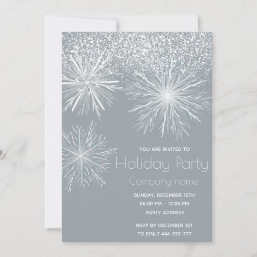 雪モダン雪の水の色の雪の結晶ホリデーパーティー 招待状 (正面)