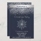 雪モダン雪の水色の雪片クリスマスパーティー 招待状 (正面/裏面)