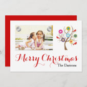 雪モダン&深紅色メリークリスマス シーズンカード (正面/裏面)